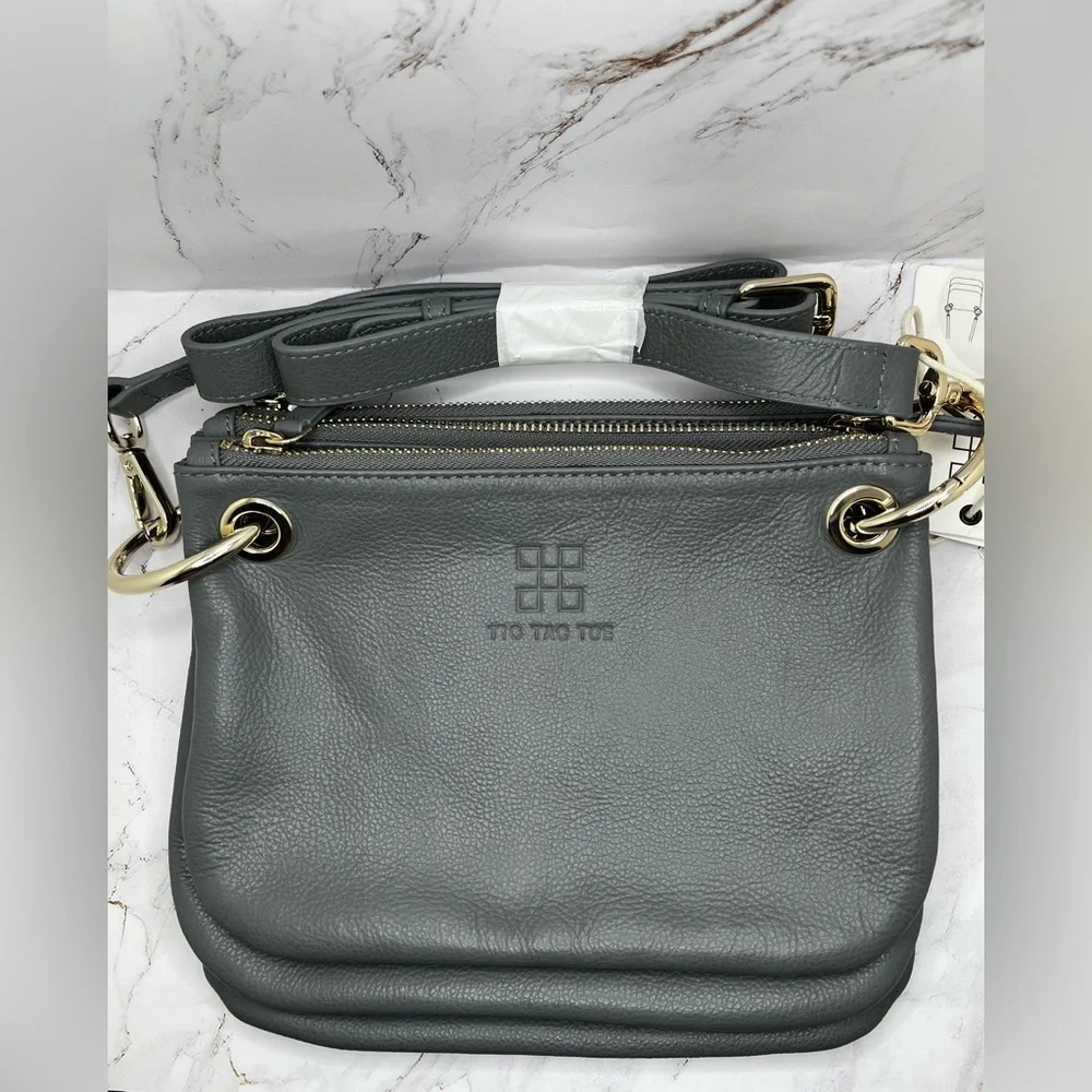 NWT Tic Tac Toe The Minime Small Square Triplet Set in Grey with Gold Hardware - Picture 5 of 9